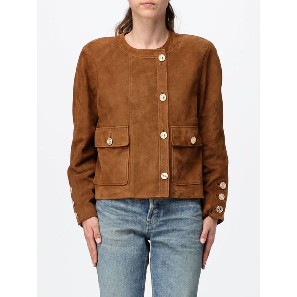 Double-Breasted Cropped Jacket Saint Laurent In Suede Lambskin
